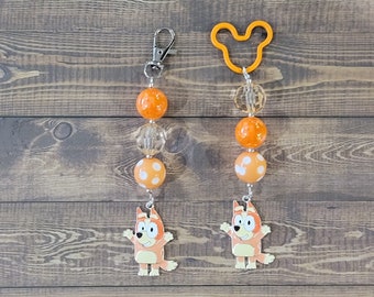 Orange Dog Bluey's sister Bingo Inspired Children's Chunky Bubblegum Backpack or Purse Charm / Key Chain / Disney