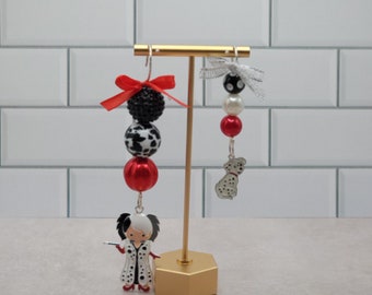 Villain inspired Cruella De Ville and Dalmatian puppy Chunky Bubblegum Bead Holiday Ornaments / Halloween/ Christmas/ 101 Dalmatians/ Disney