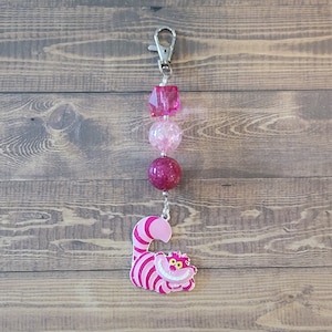 Mischievous Cheshire Cat Inspired Chunky Bubblegum Key Chain / Backpack or Purse Charm / We&#39;re all mad here/ Alice in Wonderland / Disney