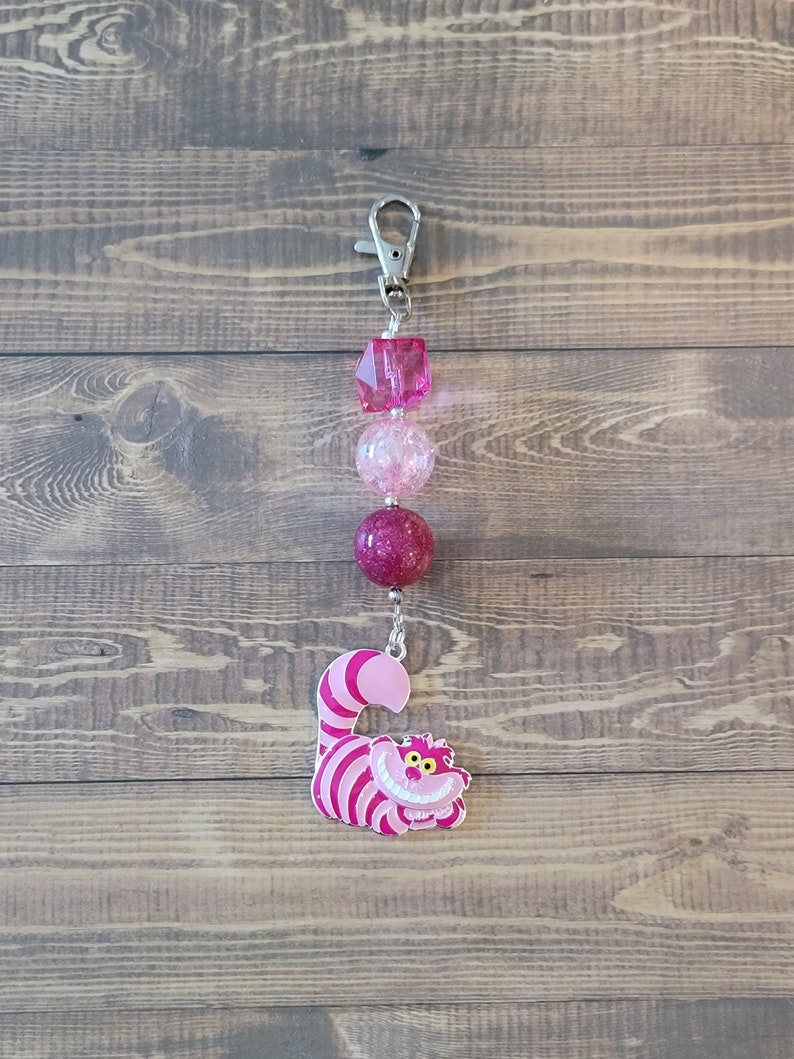 Mischievous Cheshire Cat Inspired Chunky Bubblegum Key Chain / Backpack or Purse Charm / We're all mad here/ Alice in Wonderland / Disney image 1