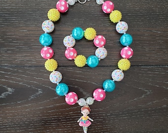 Disney Junior's Fancy Nancy Inspired Children's Chunky Bubblegum Necklace & Bracelet / Disney