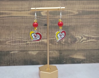Kansas City Chiefs Inspired beaded Heart Earrings / Dangle Earrings/ Travis Kelce / Patrick Mahomes/ Taylor Swift / Arrowhead / GEHA Stadium