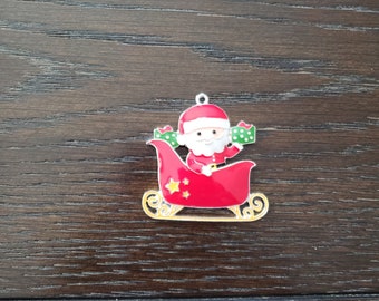 Christmas Inspired Santa Clause in his Sleigh Pendant Chunky Bubblegum Bead Necklace / Key Chain /Purse bling / Holidays