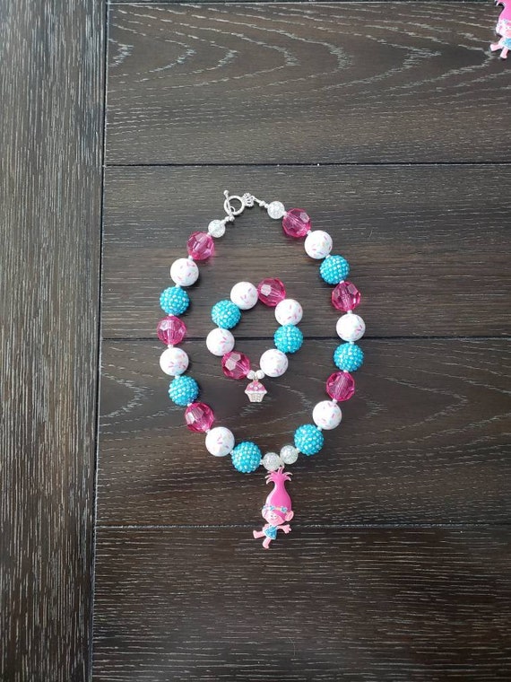 West Fragiel Herformuleren Trolls Poppy Pendant Chunky Bubblegum Bead Necklace Bracelet - Etsy