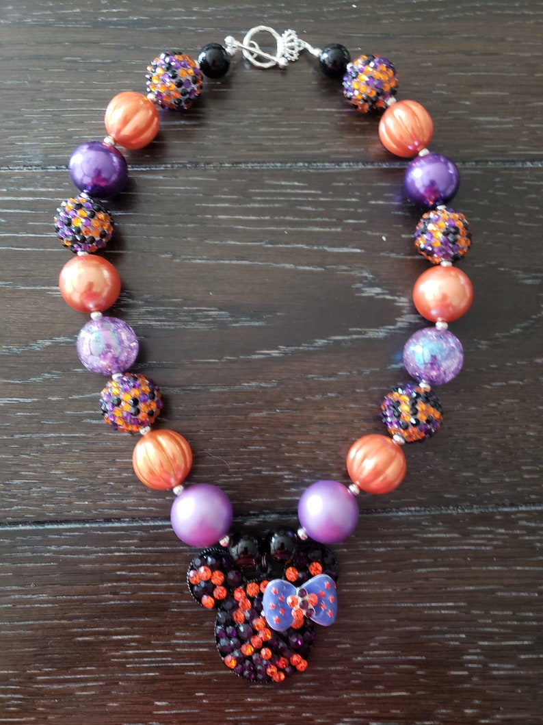 Halloween Fall Minnie Mouse inspired orange ad purple Chunky Bubblegum Bead Necklace /& Bracelet Disney