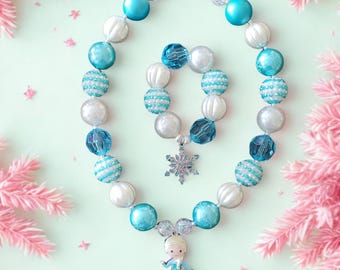 Elsa Inspired Necklace and Bracelet for Girls | Princess Jewelry Set | Disney Vacation Accessories | Snowflake Jewelry | Princess outfit