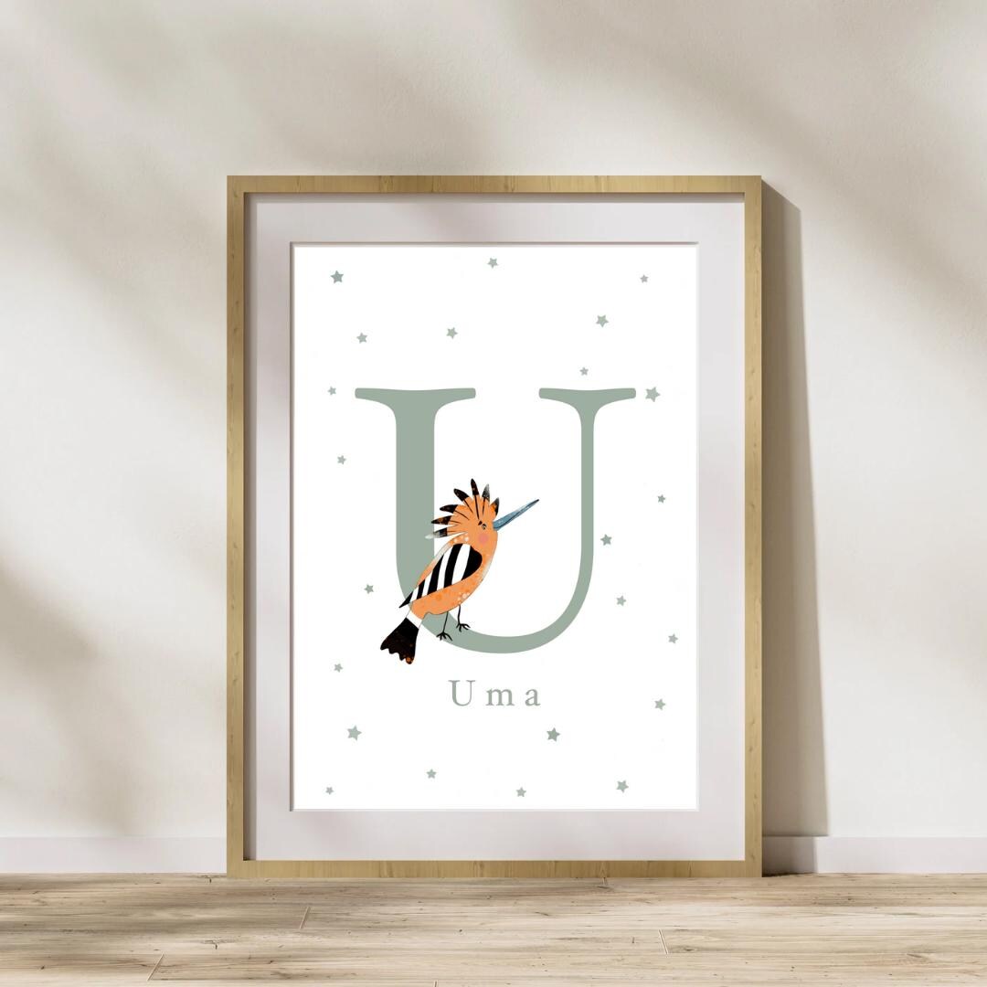 Personalised Letter U for Upupa Bird Print: Kids Room, Nursery Art - Etsy