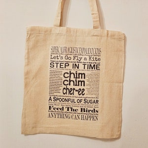 Bolsa de lona natural con citas y letras de Mary Poppins