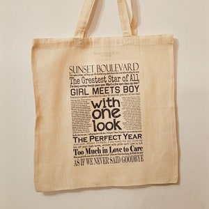 Bolsa de lona natural con citas y letras de Sunset Boulevard
