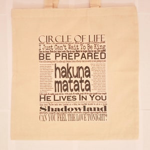 Bolsa de lona natural con citas y letras de El Rey León