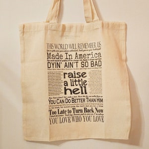 Bolsa de lona natural con citas y letras de Bonnie y Clyde