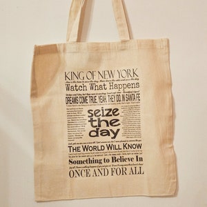 Bolsa de lona natural con citas y letras de Newsies