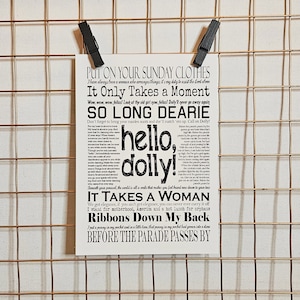 Impression de carte postale de citations et paroles de Hello Dolly