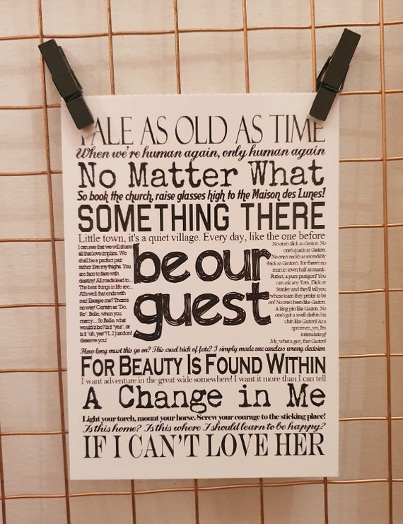Beauty And The Beast Quotes And Lyrics Postcard Print Etsy