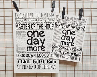 Les Miserables Quotes and Lyrics A5/A6 Print