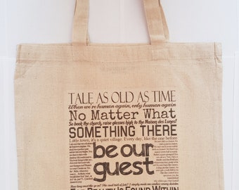 Beauty and the Beast Quotes and Lyrics Tote/Shopper Bag - Natural Canvas