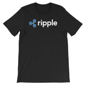 May include: Black t-shirt featuring a blue and white Ripple logo with the word "ripple" in white text.