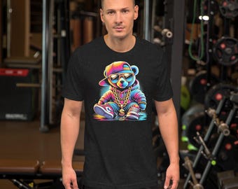 Hip Hop Teddy Bear T-Shirt, Urban Streetwear Graphic Tee, Retro Cool Design, Vibrant Colors