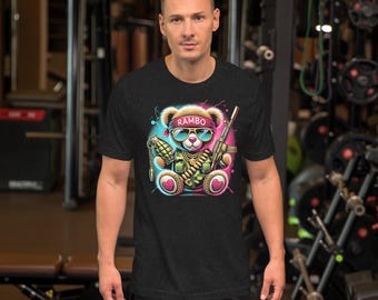 Hip-Hop Teddy Bear T-Shirt - Camouflage Vest, Gold Chain & Graffiti Style Graphic Tee