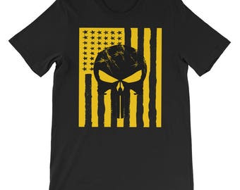 Military Skull Flag T-Shirt, Patriotic Veteran Gift, Unisex Graphic Tee, American Pride Apparel