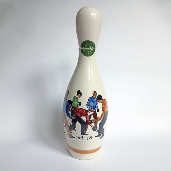 Bouteille en porcelaine Bowling Pin Décorative Grande Cognac Funny Bottle Allemagne vintage années 70 80