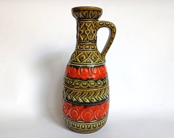 Ceramic Jug Vase by Bay Keramik 92 25 Orange/Green Glaze West German Pottery Vintage 60s 70s
