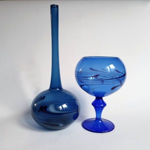 Ensemble de deux vases en verre bleu cobalt par Lauscha Germany vintage 70&#39;s