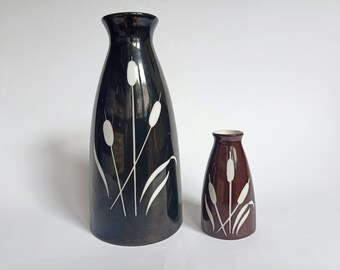 Vases Mid-Century en Porcelaine, WKGC, Allemagne, émail floral Noir et Blanc, Set de 2
