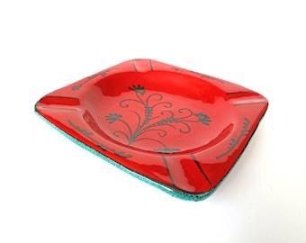 Large Red Ceramic Ashtray Italian Art Pottery Vintage 60s 70s