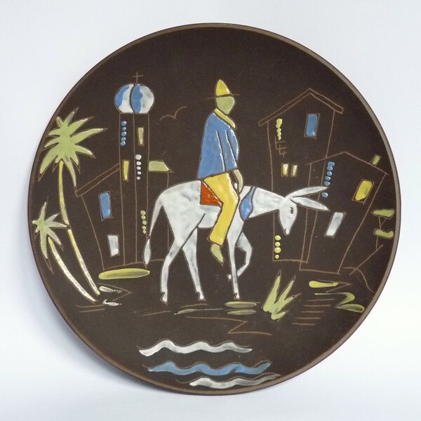 Ruscha keramische wandplaat decor Marino West-Duitse aardewerk Mid Century 50 's