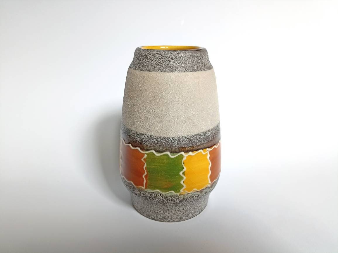 工芸品 Vintage Bay Keramik West German Vase Vintage 1960s Bay Keramik Vase, West German Fat Lava Pottery