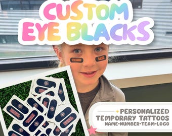 Custom Eye Black Tattoos – Personalized Team Eye Blacks With Logo, Sweat proof, Waterproof, Game Day Gear, Spirit Wear, Sports Stickers