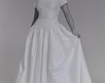 Wedding Dress - Bridal Gown - Vintage - Sample - Silk - Brocade - Short Sleeve - Ballgown Skirt - Formal - Beach - Country Wedding