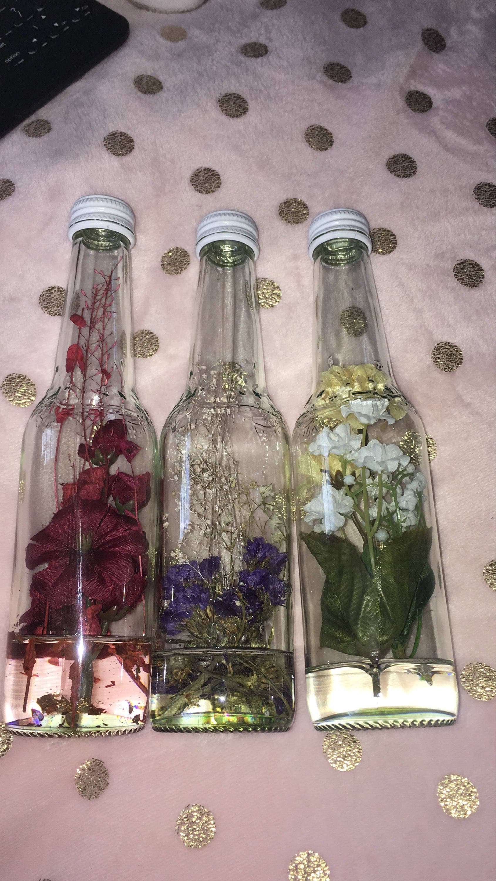 Glass bottle with flowers inside Etsy