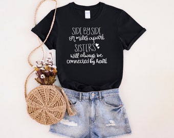 T-shirt Sisters Connected by Heart, cadeau pour soeur
