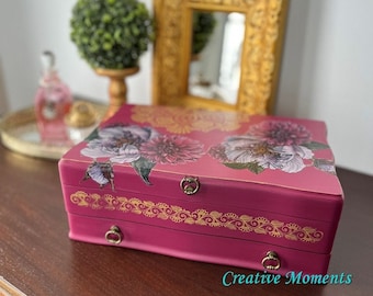 Large Wooden Jewelry Chest - Floral Vintage Jewelry box