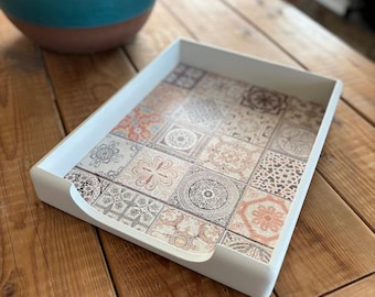 Hand Painted Wooden Desk Tray – Ecru Beige, Earthy Decor