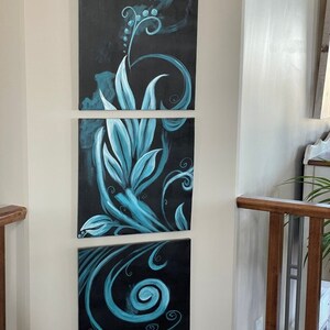 Obra de arte moderna enmarcada - Arte mural floral pintado a mano - Arte abstracto