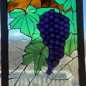 Druiven in een wijngaard mozaïek glas in lood