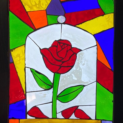 Mosaic Stained Glass Beauty The Beast Rose Etsy