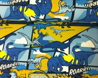 Single Jersey, Jersey, Dinosaurs, blue, yellow, light blue, fabric for boys,