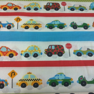 Cotton fabric, car, vehicles, children's fabric, clothing fabric, boys' fabric, sewing, white colorful image 1