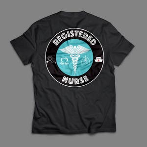 Registered Nurse. RN. Super Soft Tee with Rod of Asclepius and RN Logo.