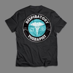 Respiratory Therapist. RT Super Soft Tee Shirt. Rod of Asclepius and RT Logo.
