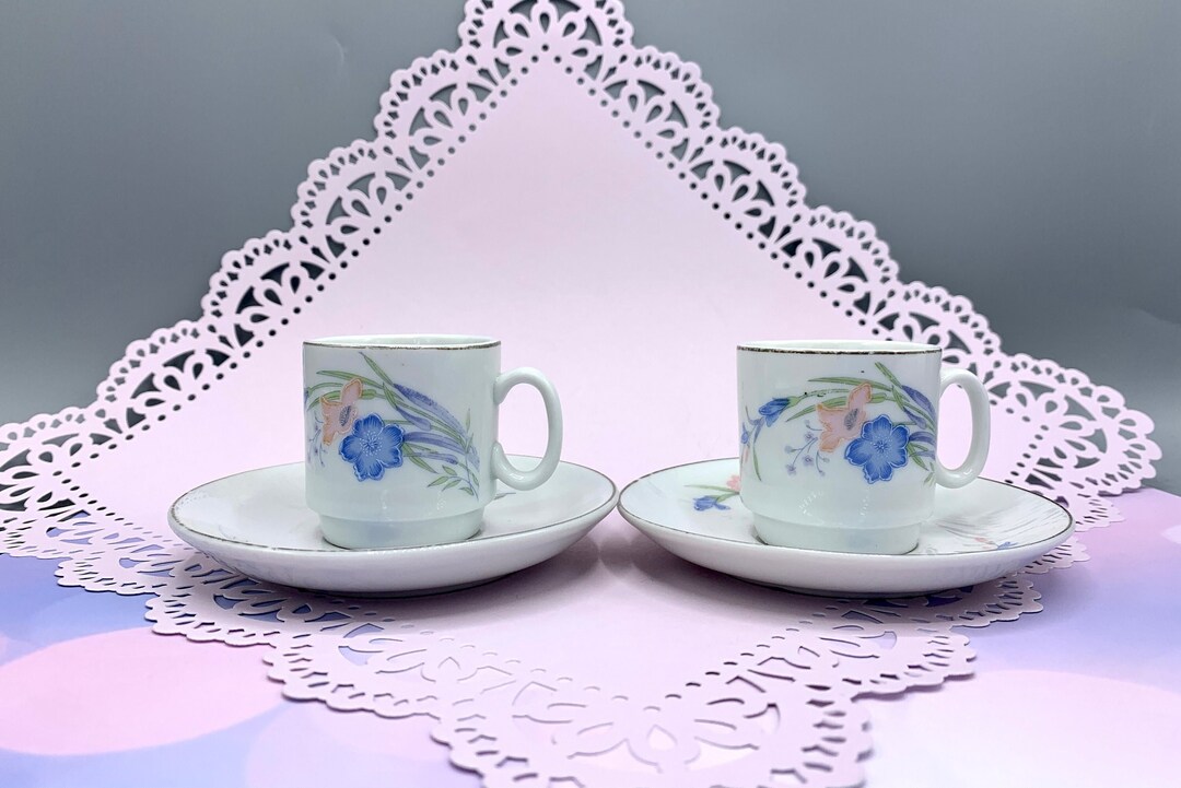 Demitasse Cups and Saucers Set of Two Fine China - Etsy