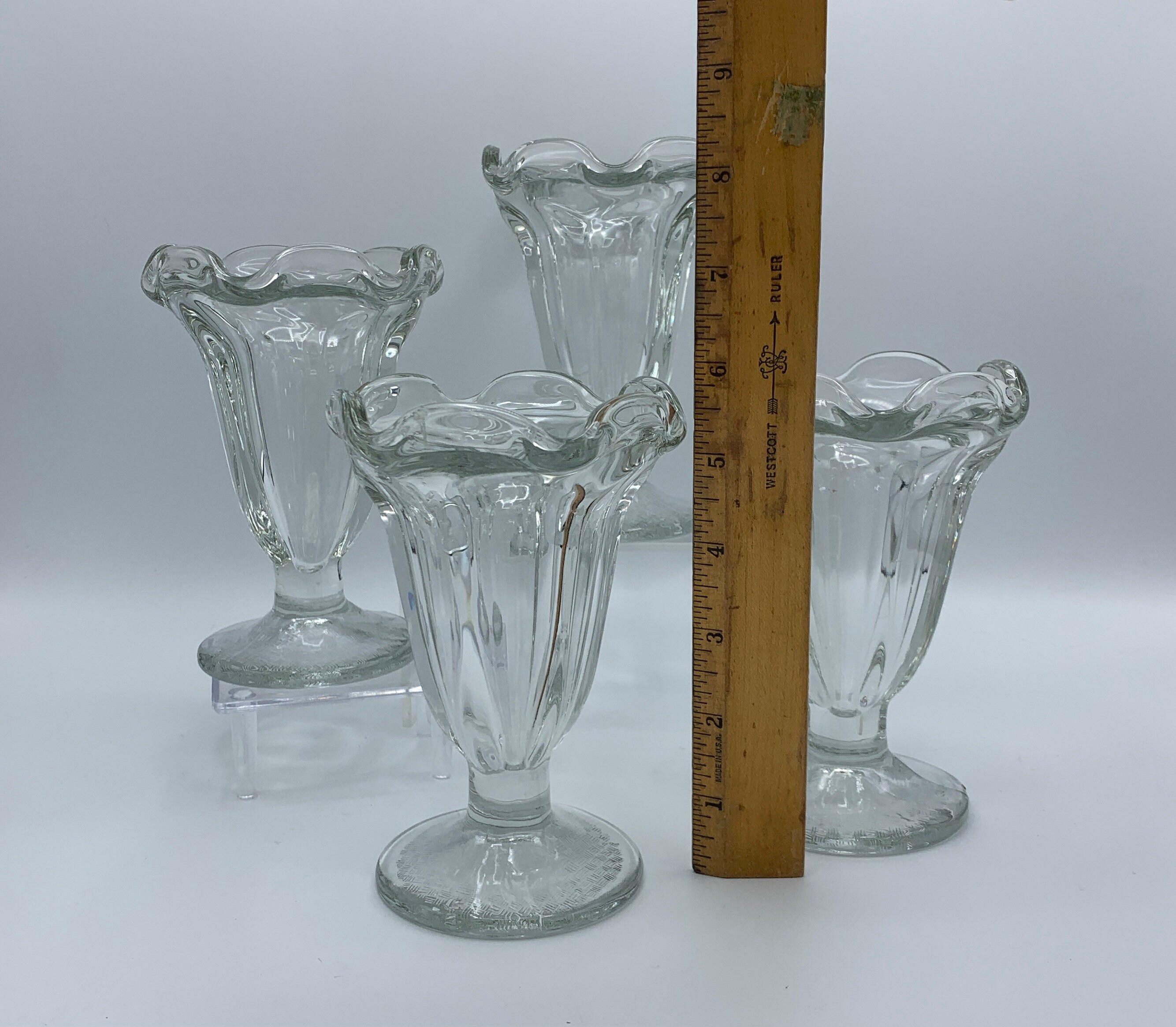 4 Vintage Pressed Glass Sundae Glasses Parfaits Too Set Etsy