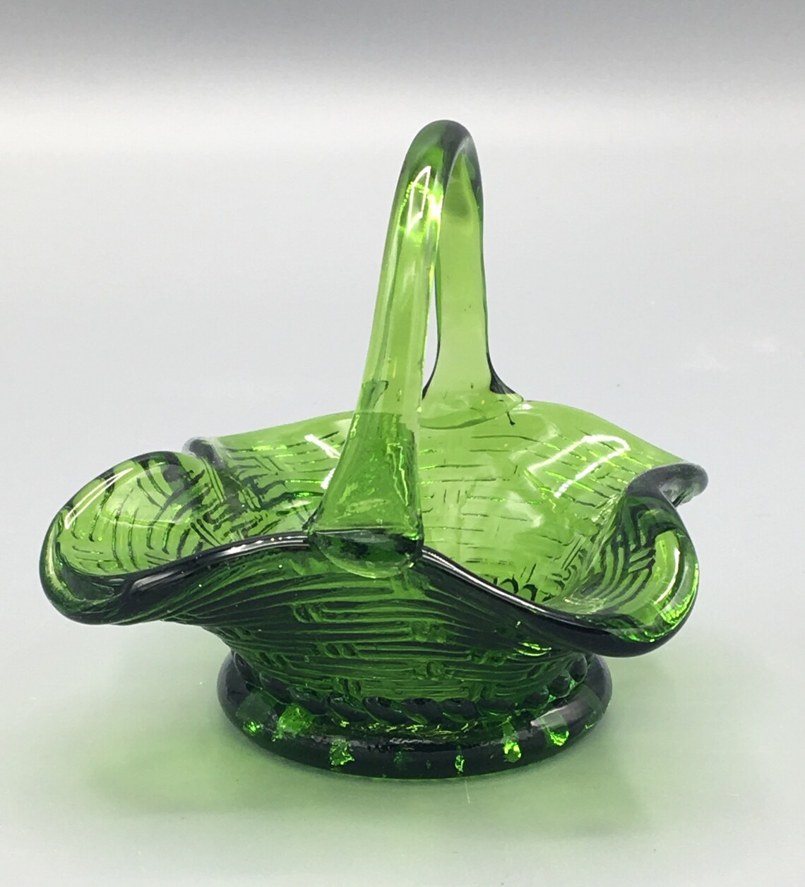 Vintage Green Pressed Glass Basket Small and Pretty 3 Etsy