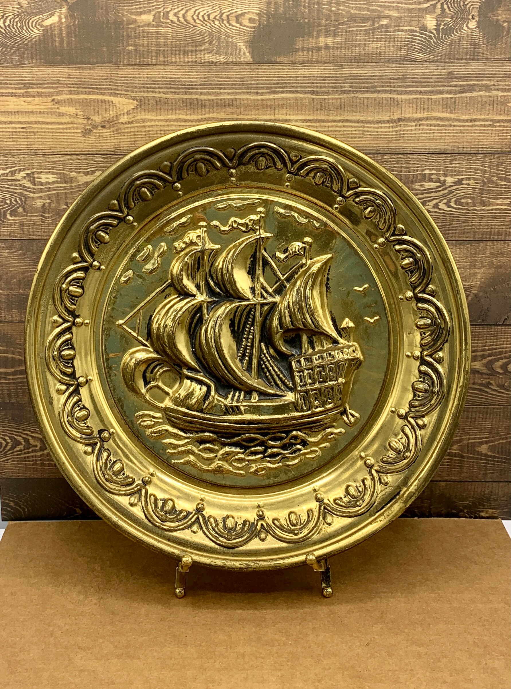 Vintage Brass Plate Wall Hanging Made in England Sailing Etsy