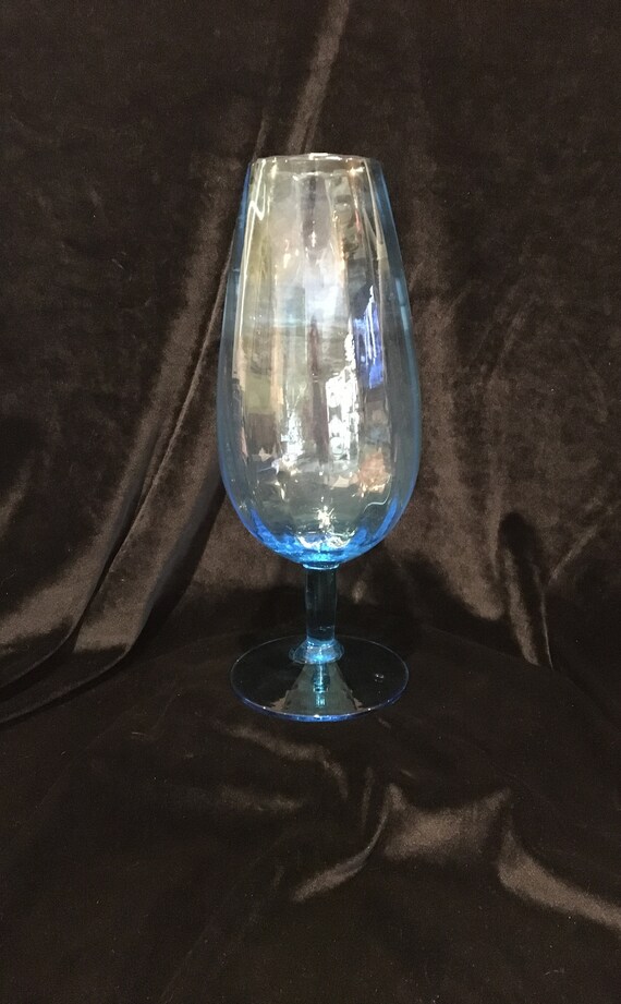 Tall Blue Glass Vase Vintage It Could Be A Wine Glass Etsy