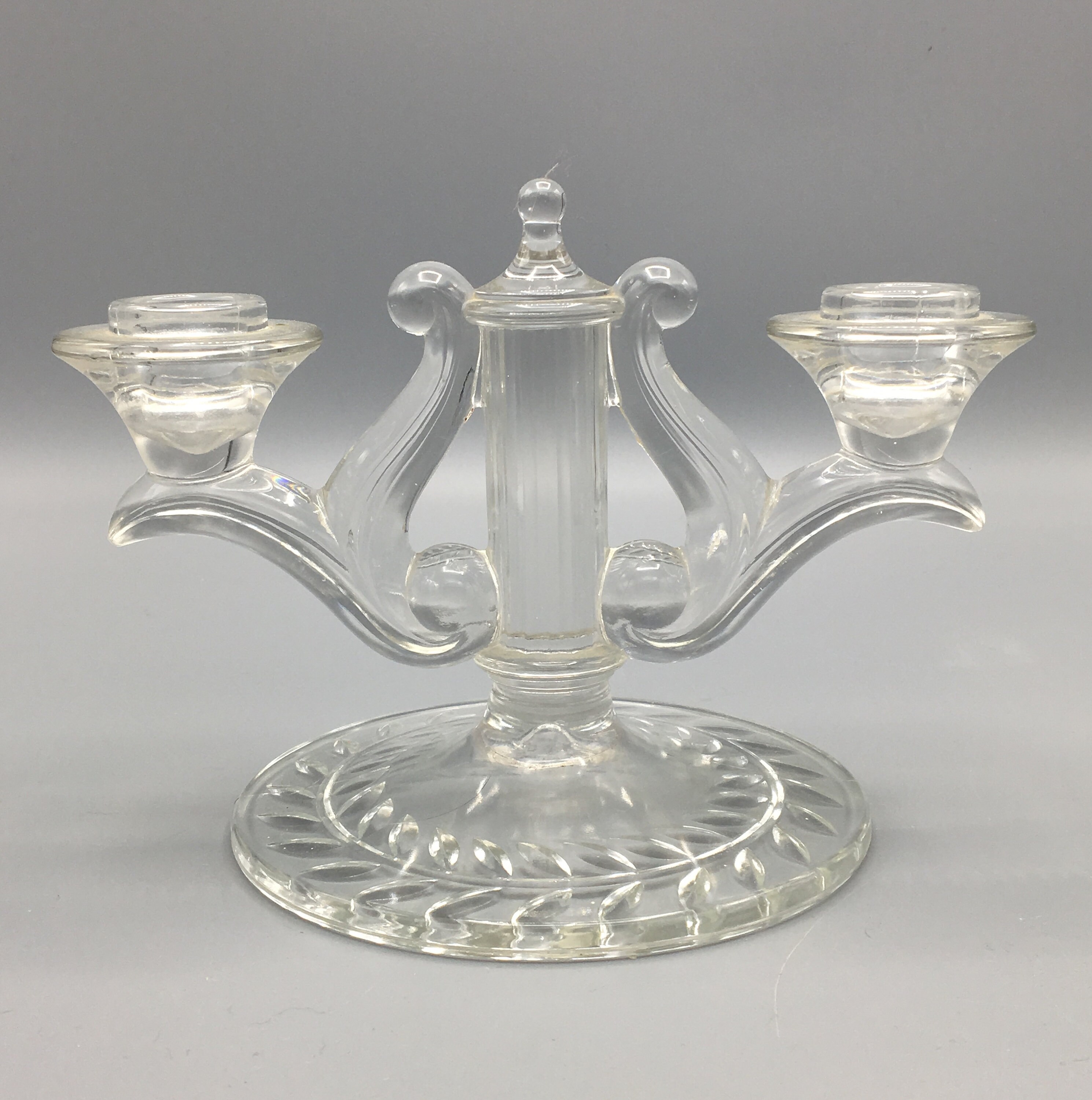 Set of 2 Vintage Double Candelabras Pressed Glass Art Deco Etsy